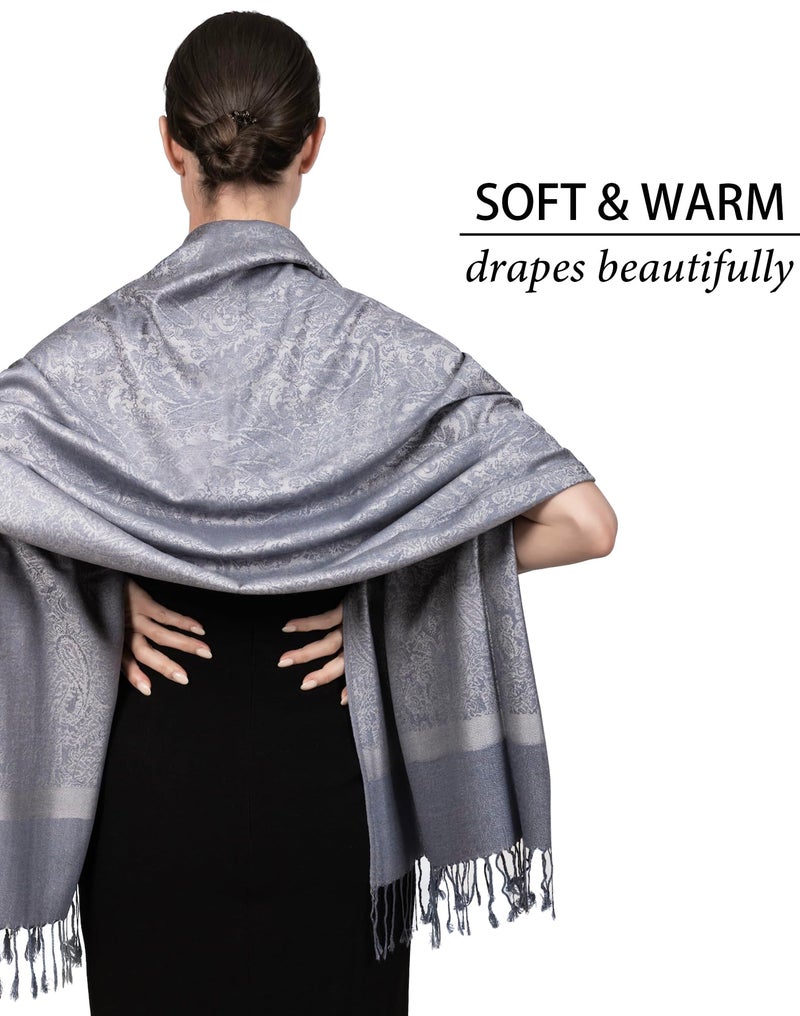 Achillea Women's Two Tone Vintage Jacquard Paisley Pashmina Shawl Wrap Scarf (Oxford Grey) - Image 5